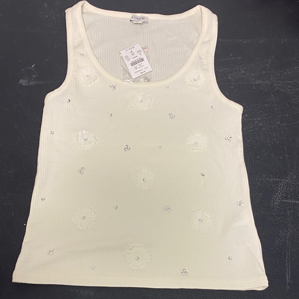 J. Crew Cream Embellished Tank Top